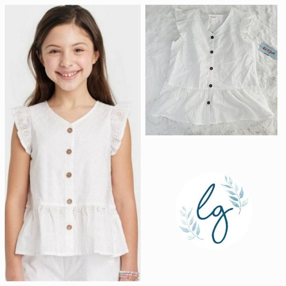 Cat & Jack Girls' Button-Front Woven Eyelet Sleeveless Shirt (small) 3KIDV-AH - Picture 1 of 4